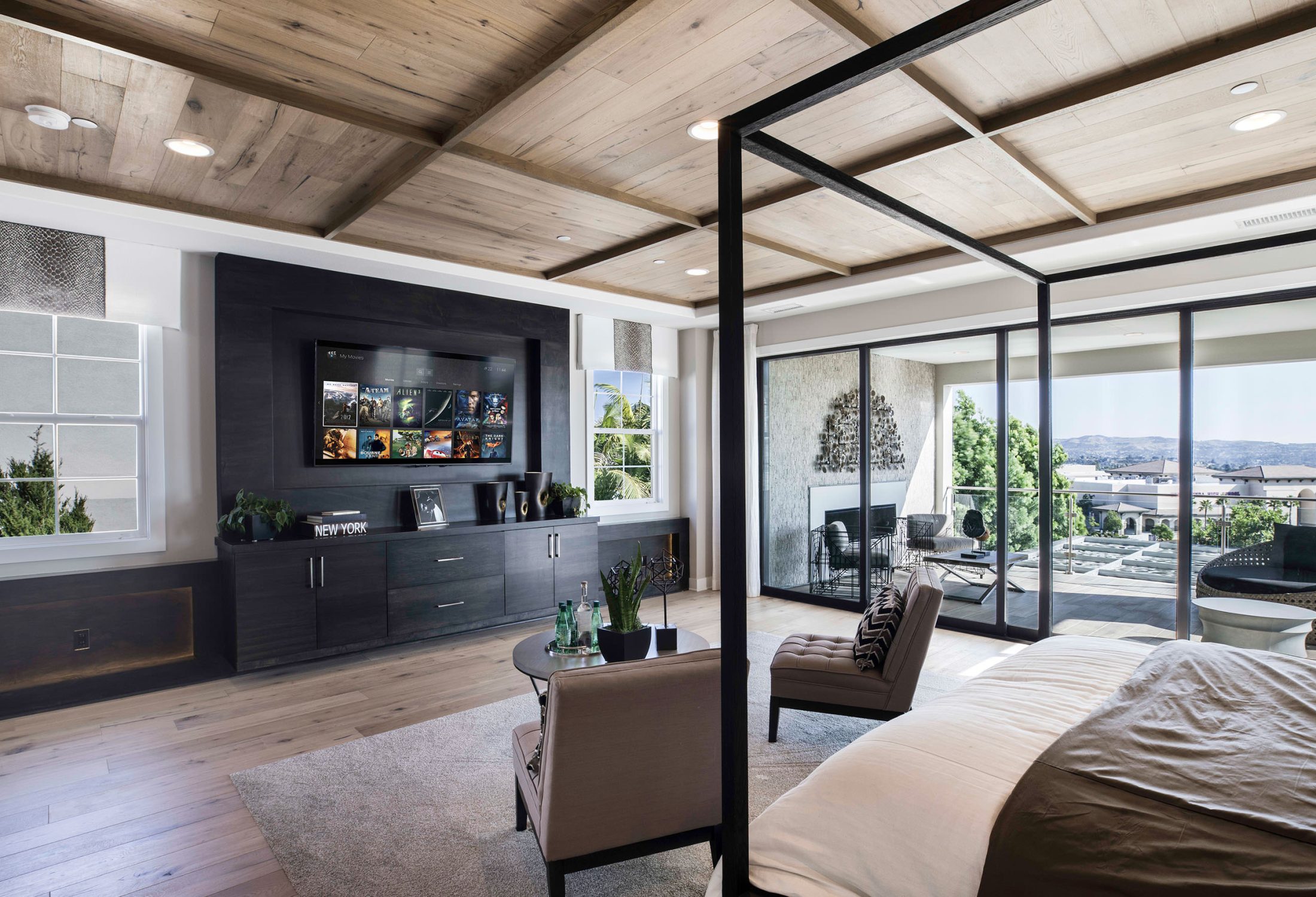 Integrated living room with entertainment, lighting and home control
