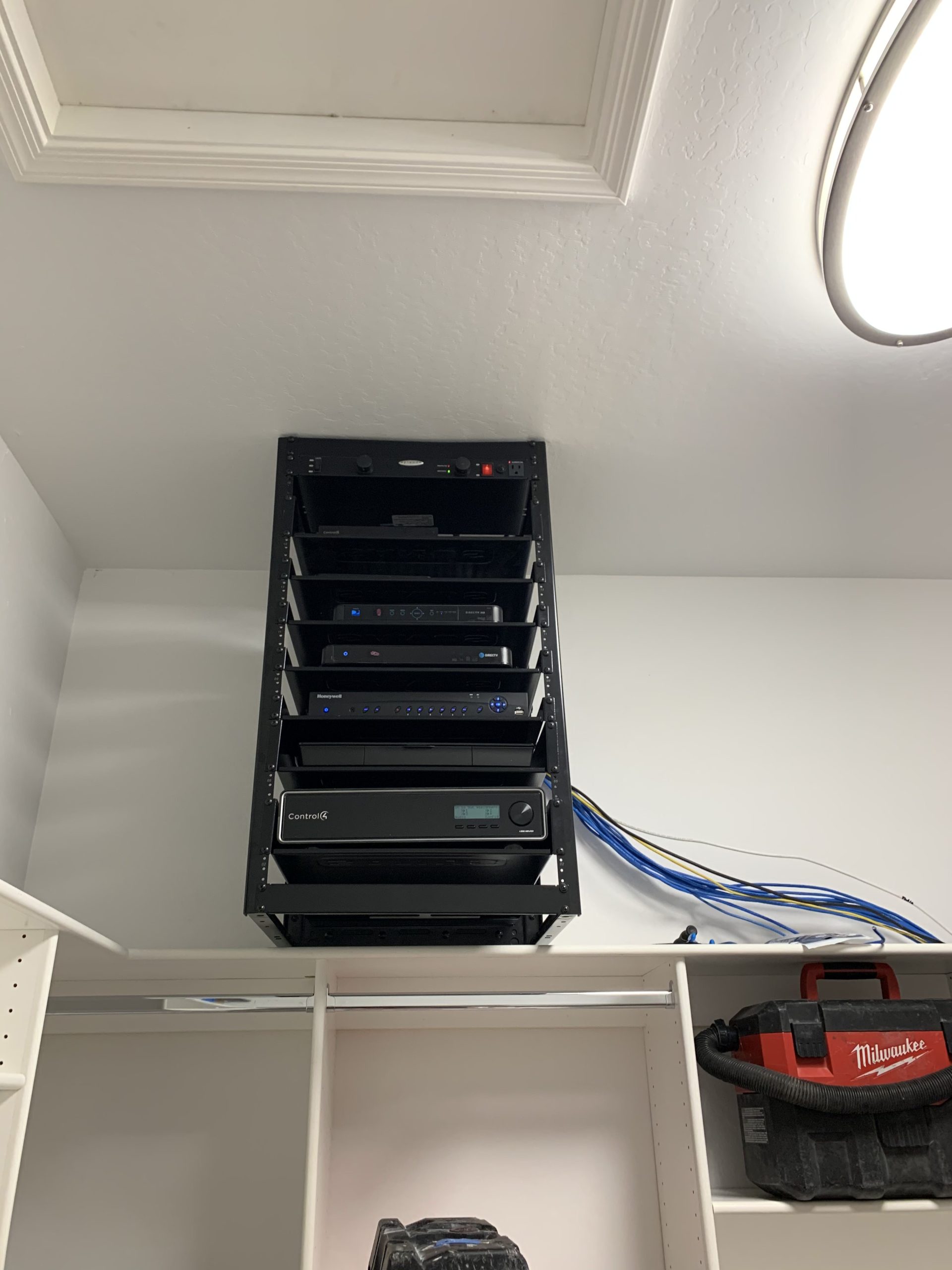 Centralized home automation and recording equipment installed in a residential rack